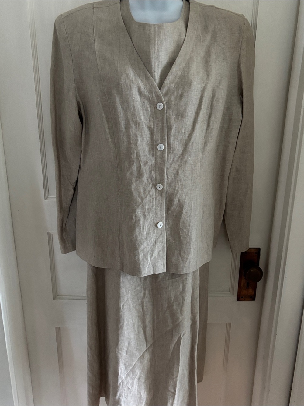 Talbots Sleeveless Midi Dress in Beige Linen with jacket